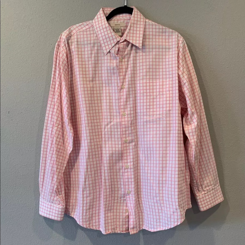 Merona Light Pink Salmon White Plaid Dress Shirt